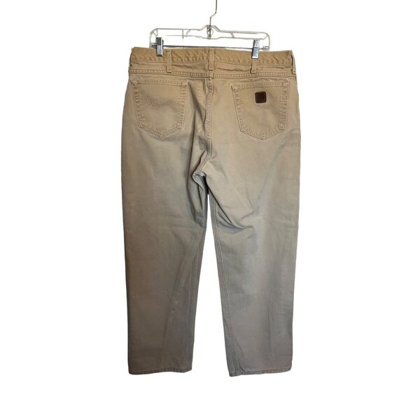 Carhartt Mens Beige DenimPants Size 42X34 Relaxed Fit Durable Workwear Made In U - Picture 2 of 5